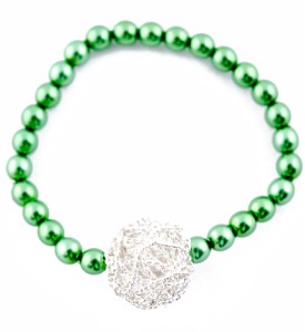 Adzo green pearl bead and silver mesh pendant